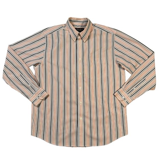 EDDIE BAUER Shirt Men's Long Sleeve Relaxed Fit Striped Button Up Cream Multi M - Picture 1 of 11
